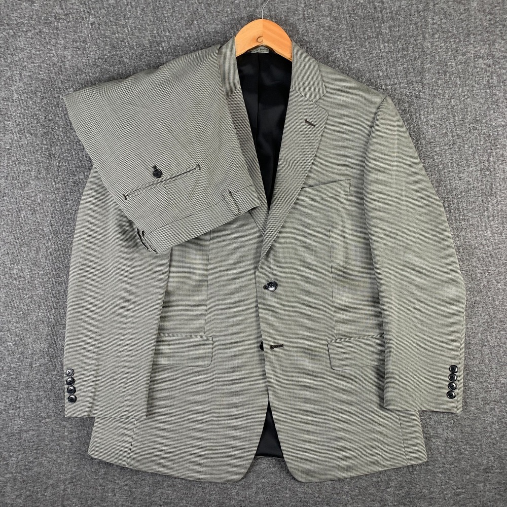 Jos A Bank Suit Men 40S Gray 100% Wool Tailored Fit Houndstooth Classic 36x27